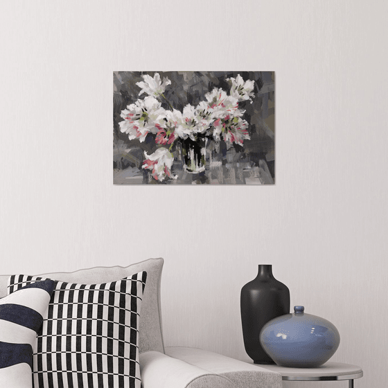 white spring tulips. One of a kind, original painting, handmade work, gift.