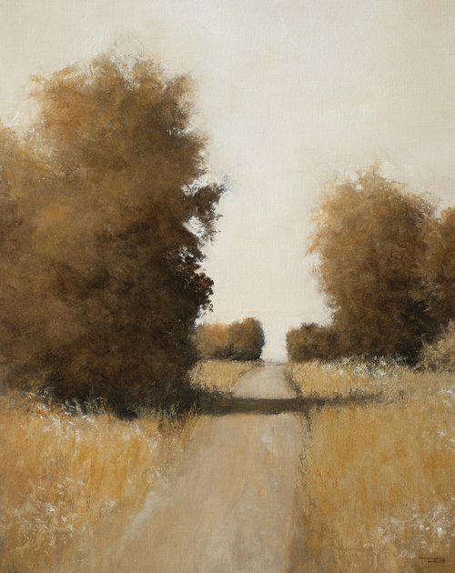 Summer Road 220802, Tonal landscape and trees impressionist oil painting by Don Bishop