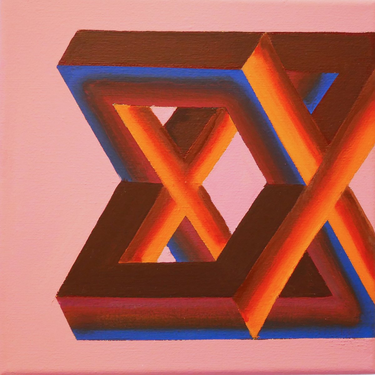 Geometric Cityscapes Acrylic Painting By Jessica Moritz, 8 X 8, Escape, Abstract Geometry, Original Artwork