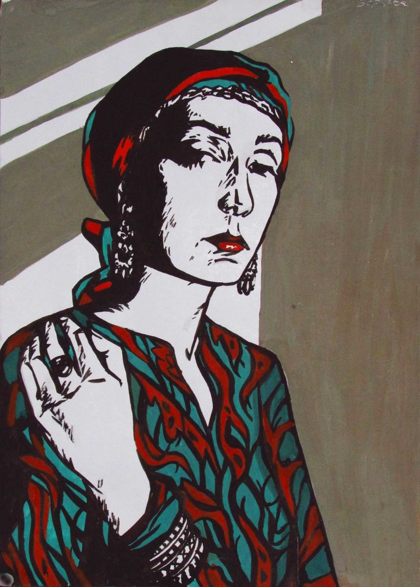 Illustrative Portrait Painting By Kateryna Bortsova, 12 X 17", Oriental Girl, Original Artwork