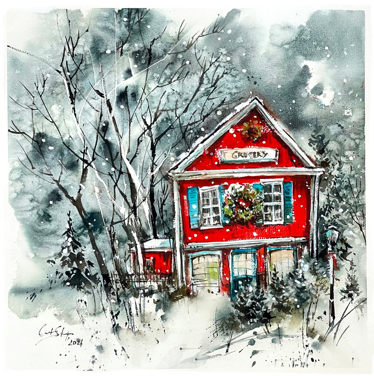 Christmas House - Winter Landscape by Sophie Rodionov