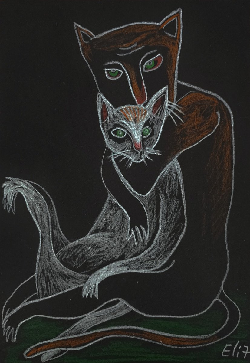 Expressive Animal Drawing By Elisheva Nesis, 9 X 13, Care, Original Artwork