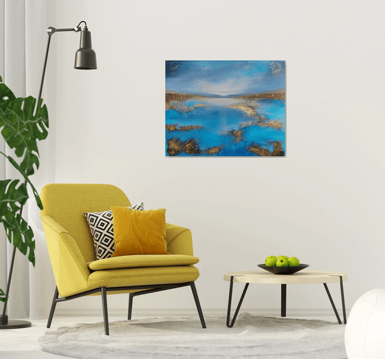 A XL large beautiful modern semi-abstract  seascape painting "Peace"