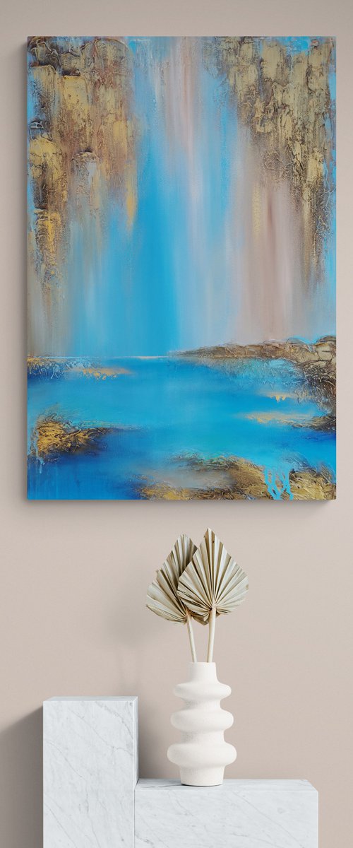 A XL large original modern semi-abstract painting "Shine" by Vera Hoi