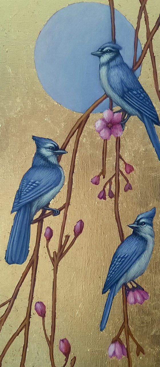 birds painting  "Birds welcoming spring"