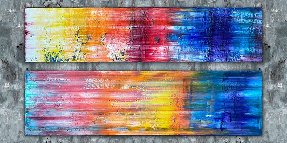 "Both Ends Of The Spectrum" - Original PMS Large Oil Painting Diptych on Recycled Wooden Panels - 48 x 24 inches