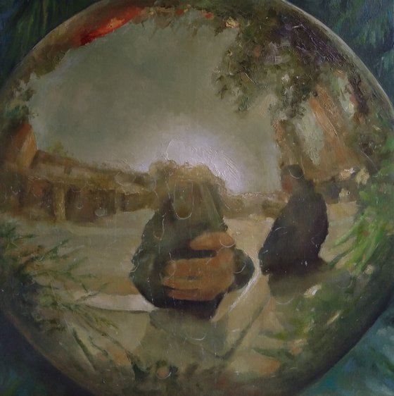 Holiday in the world of mirrors  (45x45cm, oil painting, ready to hang)