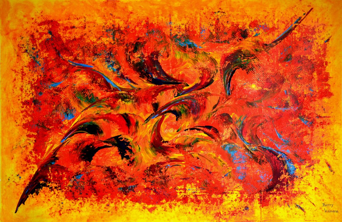 Abstract Acrylic Painting By Thierry Vobmann. Abstract ., 58 X 39", Summer Holidays.140X92 Cm., Original Artwork