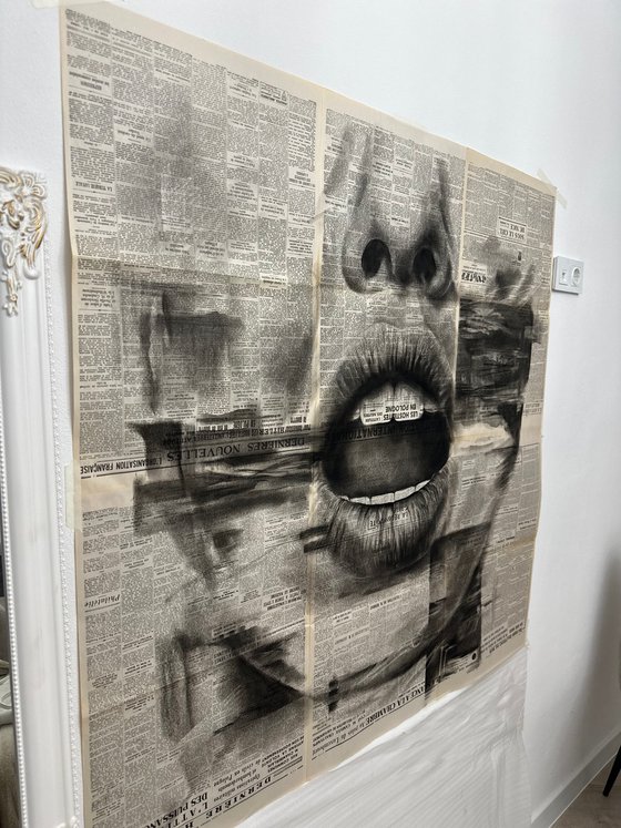 Large Concept Portrait on Vintage Newspapers