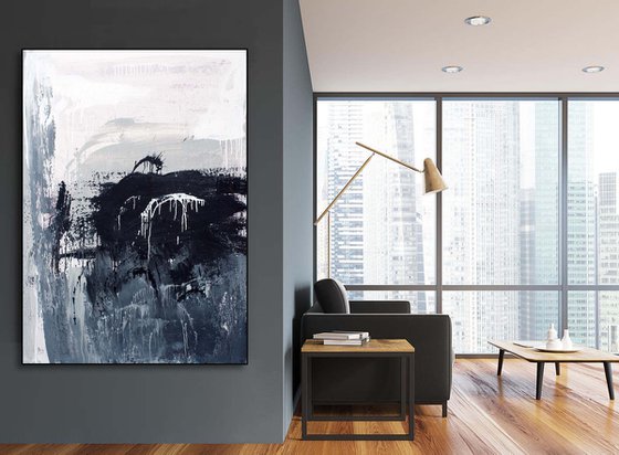 Large painting -Black and white abstract 01