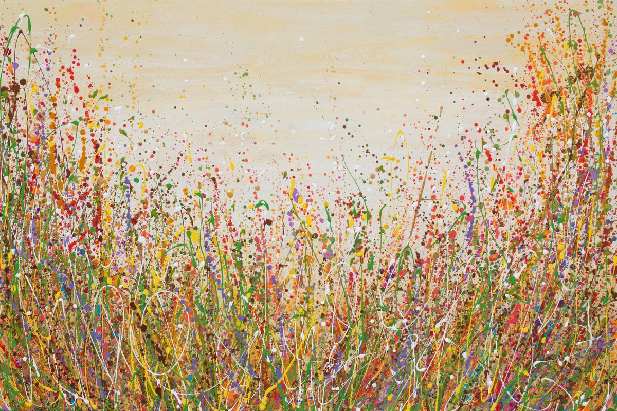 Golden Meadow - Abstract Floral Landscape Painting by Olga Tkachyk