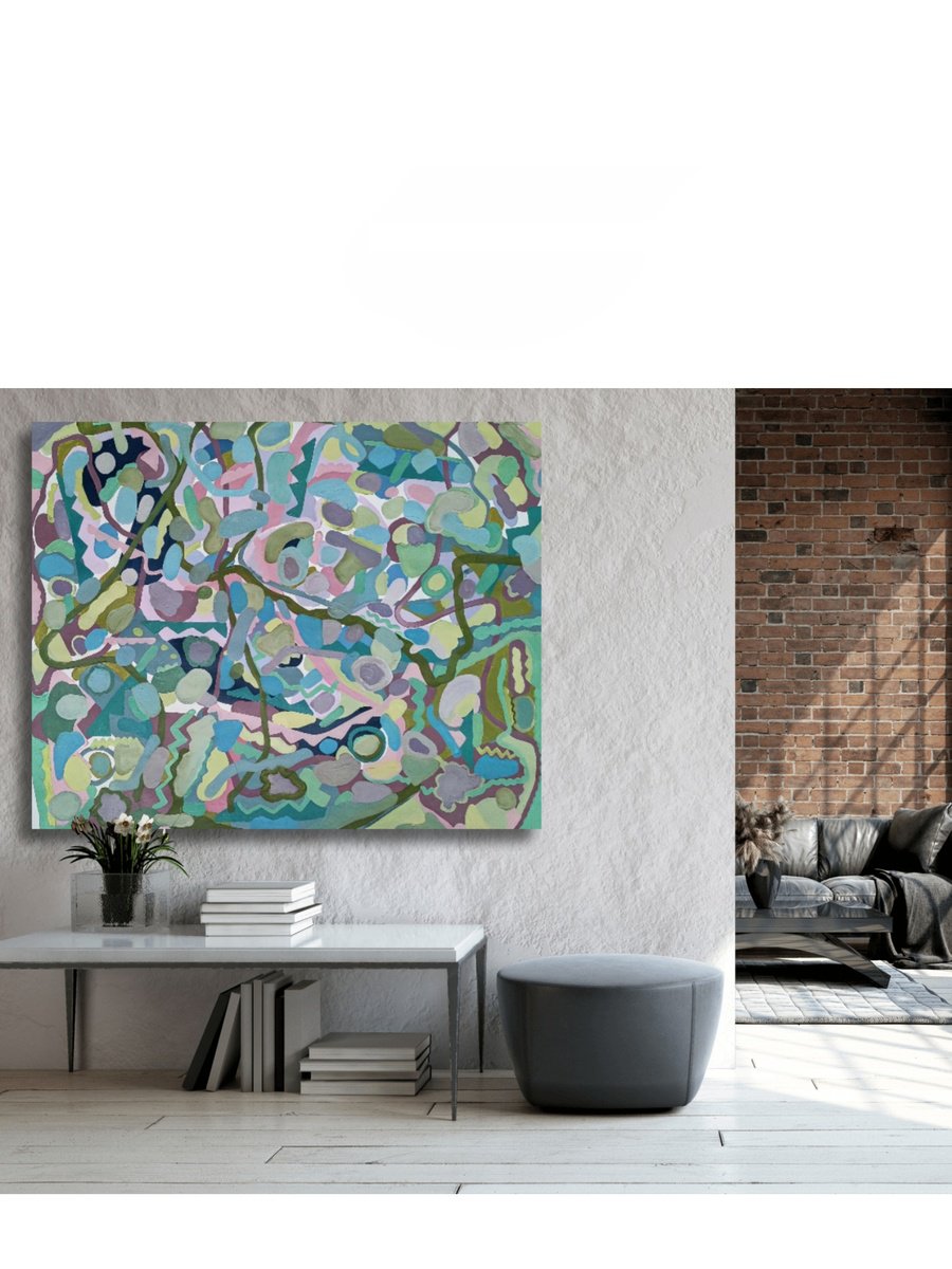 Abstract Oil Painting By Chrissy Guest, 28 X 32, The Past And Present, Original Artwork