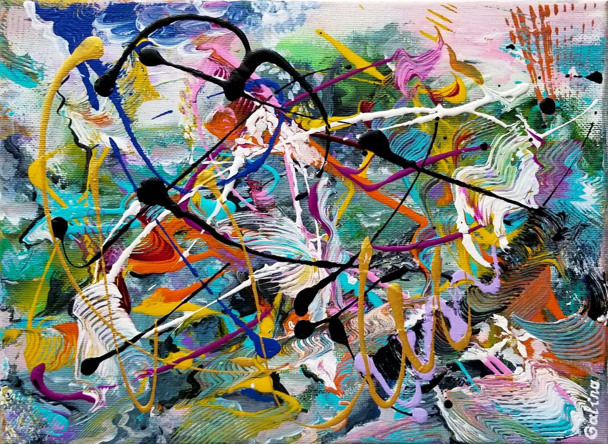 Expressive Abstract Acrylic Painting By Galina Victoria, 12 X 9, Art In Motion, Original Artwork