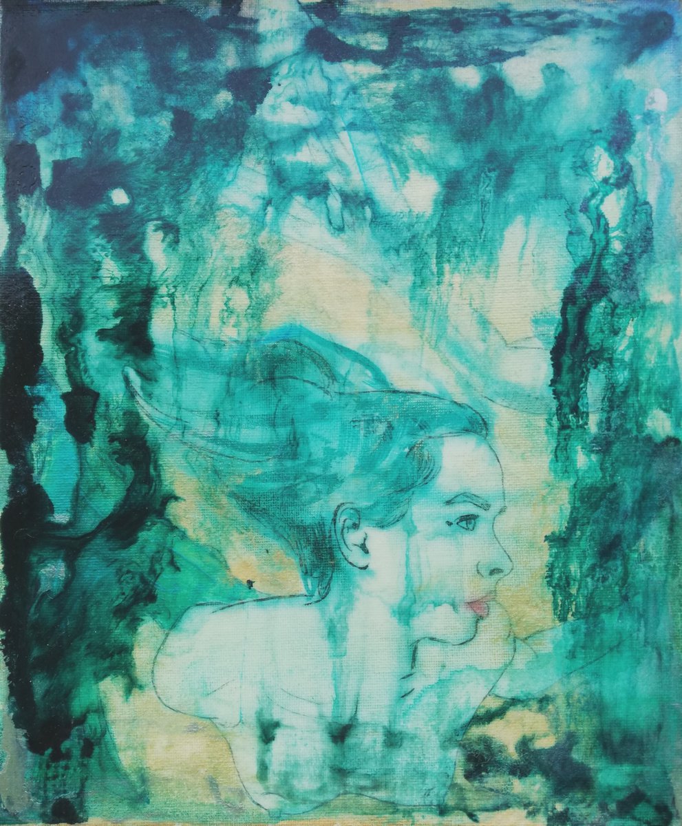 Expressive Portrait Painting By Dianne Bowell, 10 X 12, Den Lille Harfrue, Original Artwork