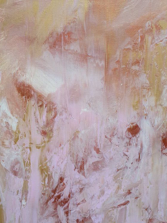 Love is in the air - golden, copper, pink abstract painting