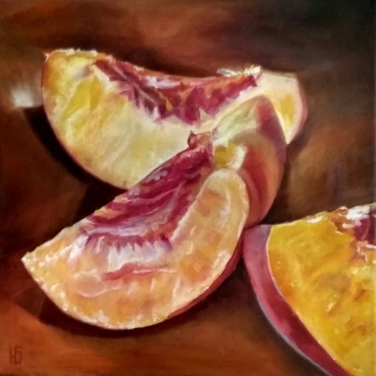 Peach slices, 50x50 cm. (Ready to hang) by Yulia Berseneva