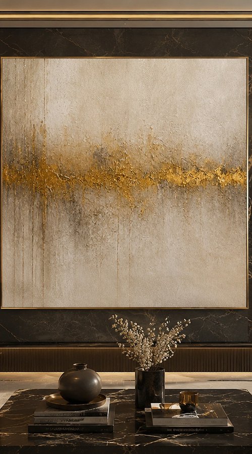 Abstract Gold Pulse Through Beige by Indie Ru