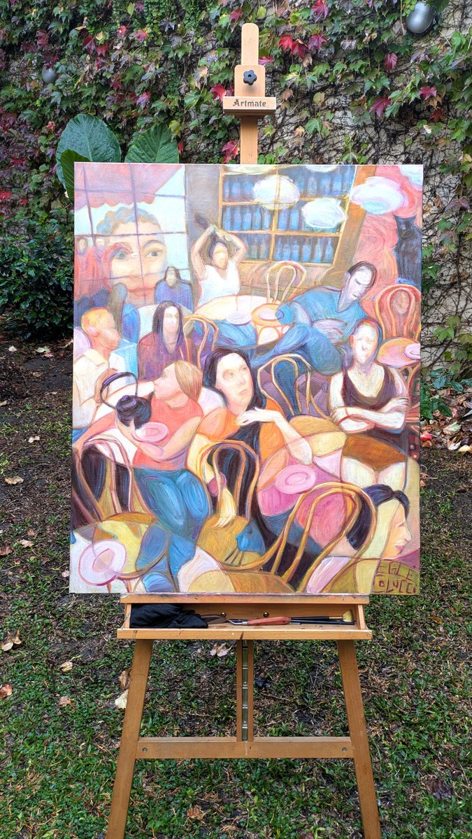 Portrait Oil Painting By Egle Colucci, 31 X 39, Cafe Gato Negro (Vertical), Original Artwork