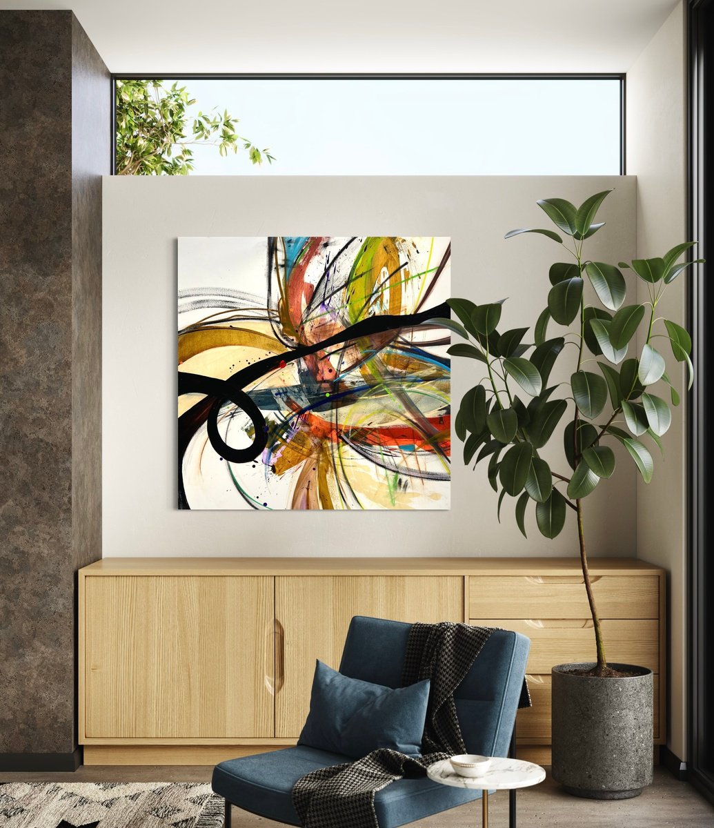 Expressive Abstract Painting By Maria Esmar, 39 X 39", Every Second Matters, Original Artwork