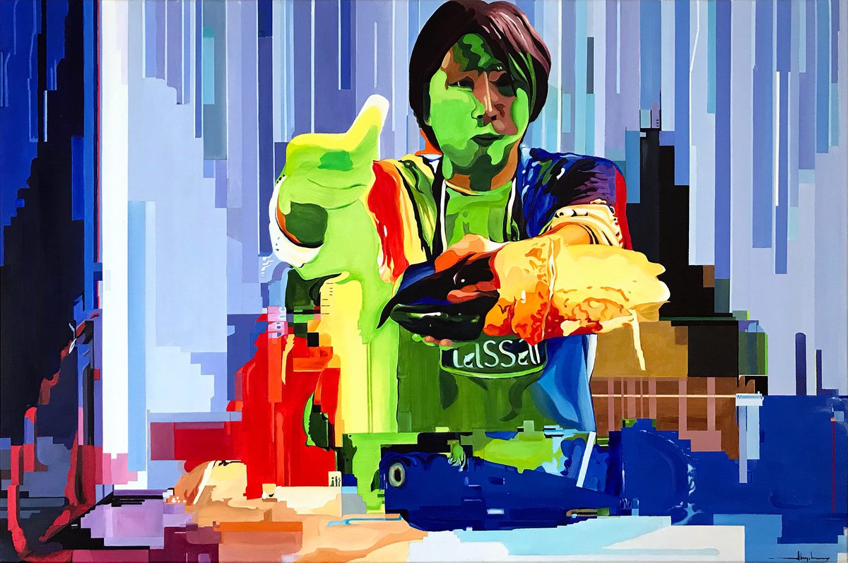 Urban And Pop Portrait Acrylic Painting By Alex Nizovsky, 60 X 40, Rainbow Crab, Original Artwork