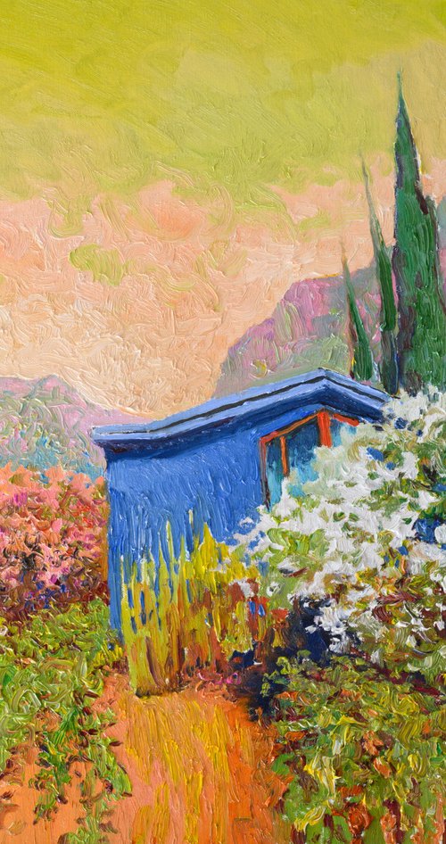 Oleanders and Blue House by Suren Nersisyan