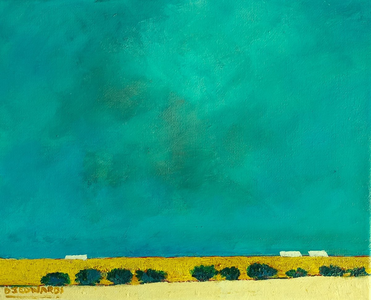 Impressionistic Landscape Acrylic Painting By David J Edwards, 10 X 8, Changing Sky, Old Farm, Original Artwork