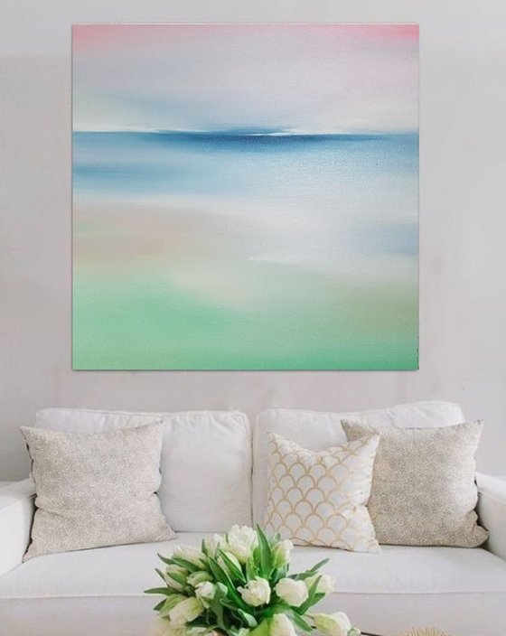 Seascape painting Tender sea, 100×100 cm, original, Free shipping