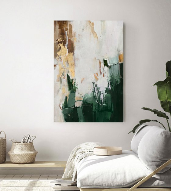 "Green Bloom 2" Green gold abstract art