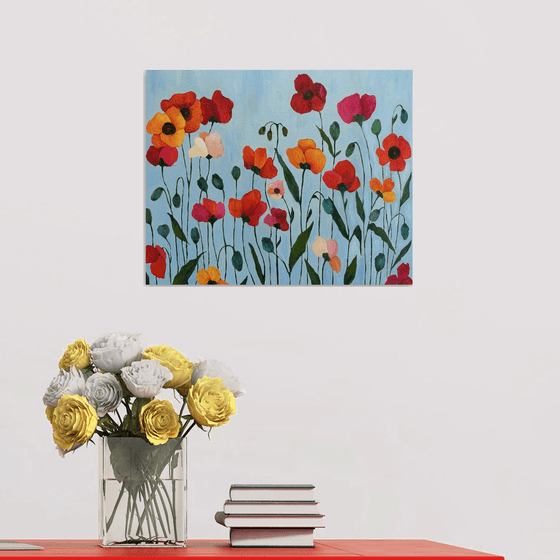 Poppies on Blue