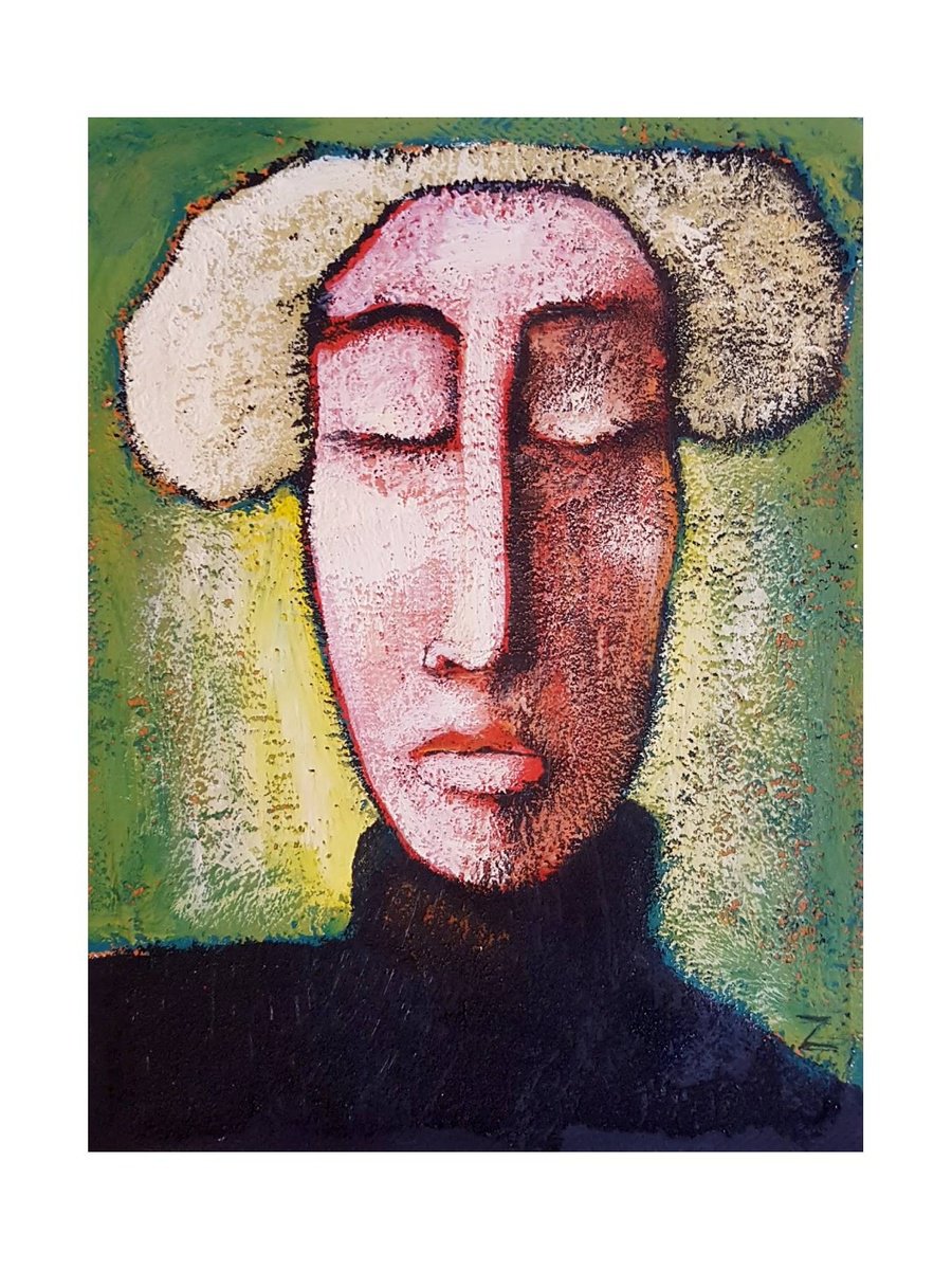 Surrealistic Portrait Painting By Zhana Viel, 7 X 9", The Voices, Original Artwork