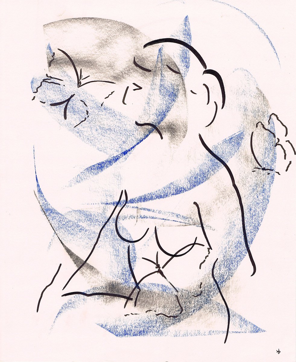 Expressive Animal Ink Drawing By David Jones, 11 X 13, Together #2505B, Original Artwork