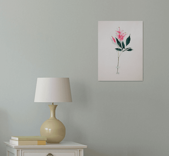 Botanical ORIGINAL watercolor painting, pink flower of mint, romantic gift for her