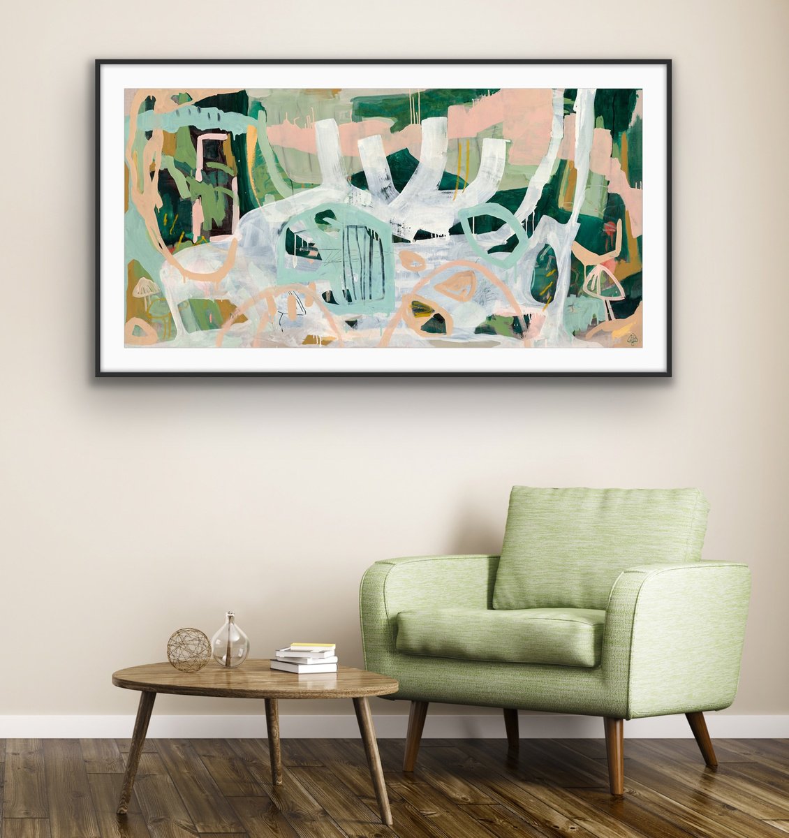 Organic Abstract Oil Painting By Rosie Gordon, 63 X 31", Forest Floor, Original Artwork