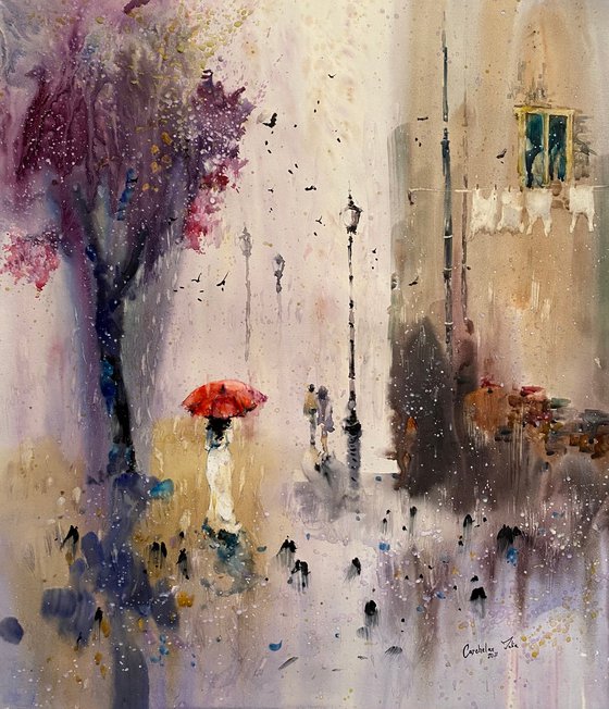 Sold Watercolor “Rain of blooming flowers. Spring” perfect gift