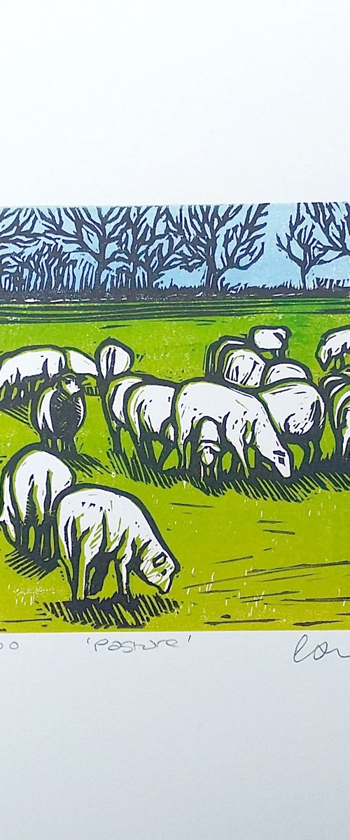 Pasture Linocut by Carolynne Coulson