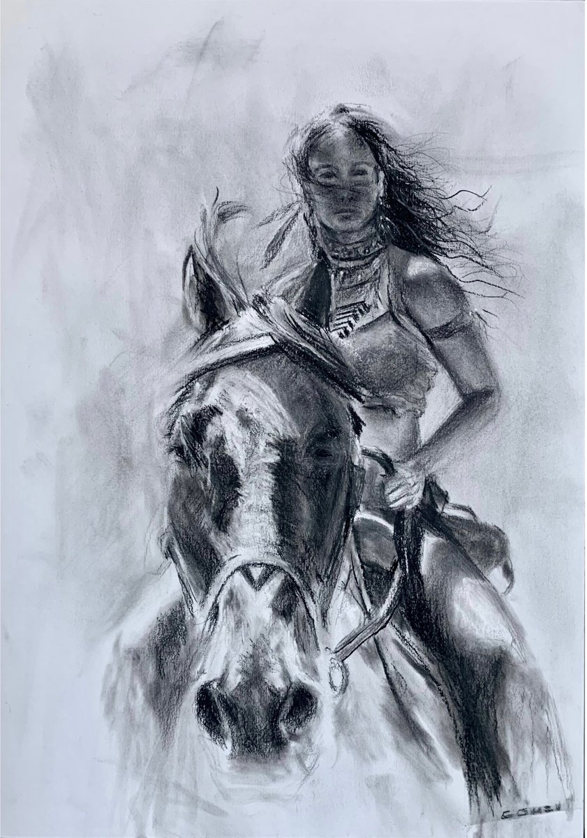 Impressionistic Portrait Charcoal Drawing By Gianfranco Combi, 12 X 17, Piccola Lince, Original Artwork