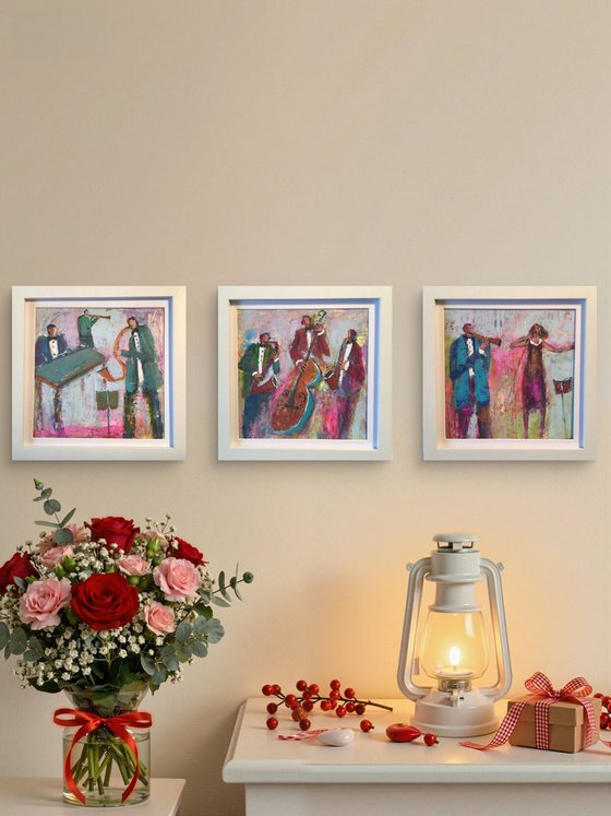 Three Musician Paintings Framed.  LOVE SONGS.