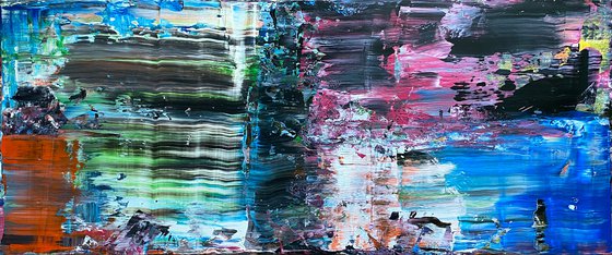 "Quagmire" - FREE USA SHIPPING - Original PMS Abstract Acrylic Painting On Reclaimed, Upcycled Wood - 48" x 20"