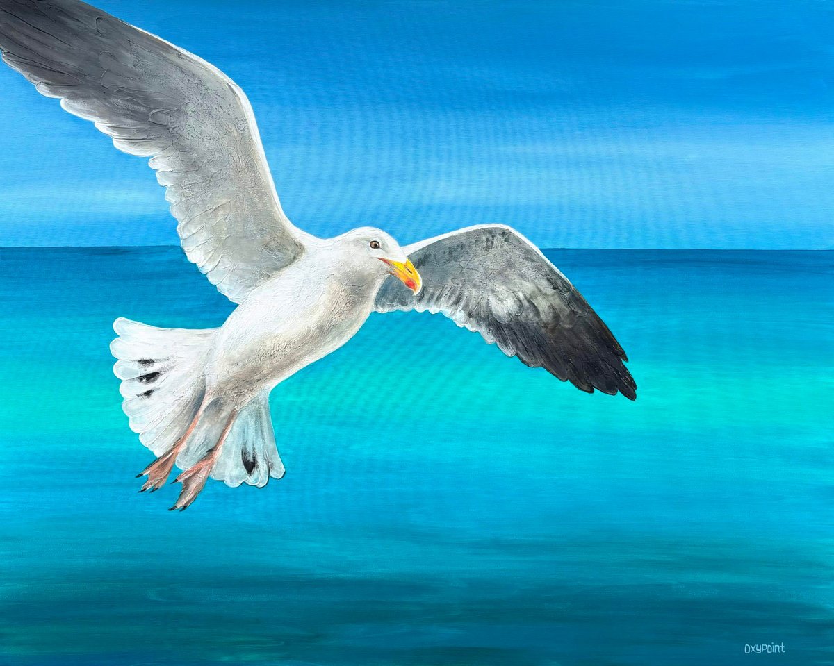 Impressionistic Landscape Painting By Oxypoint, 39 X 31", "Seagull", Original Artwork