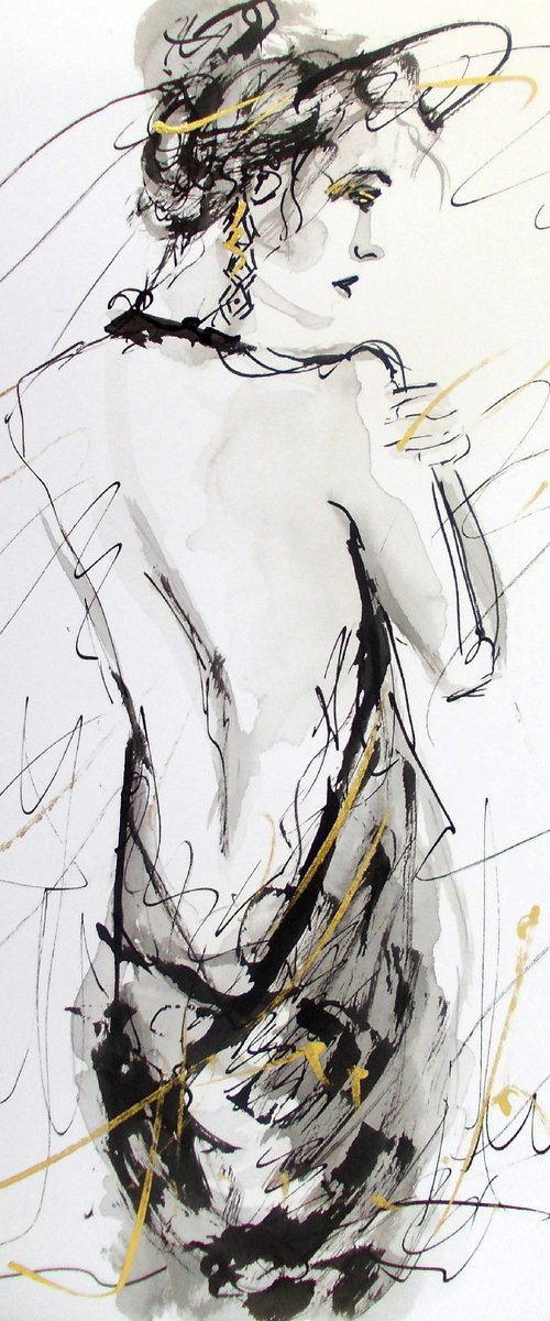 Woman  ink drawing series-Figurative drawing on paper by Antigoni Tziora