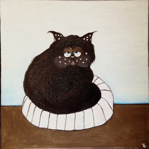 Black cat with cushion by Eleanor Gabriel