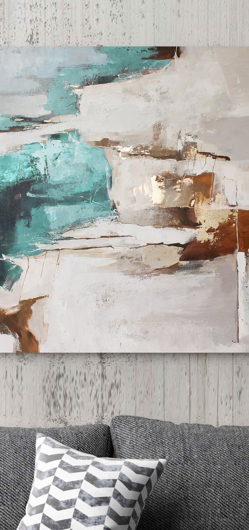 "Teal Sobriety 3" Teal brown abstract art by Yana Sagan