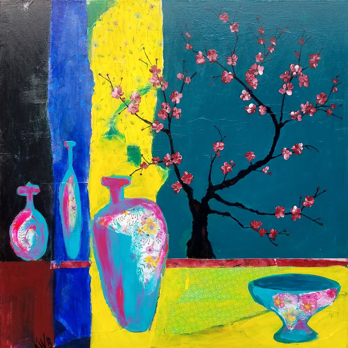 Impressionistic Botanical Painting By Kevin Blake, 24 X 24", Feng Shui For Beginners, Original Artwork