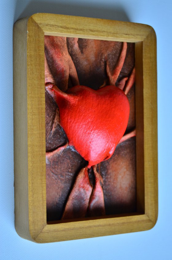 Lovers Heart 24 - Original Framed Leather Sculpture Painting Perfect for Gift