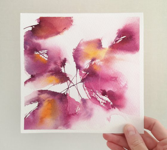 Abstract purple flower painting, small square art