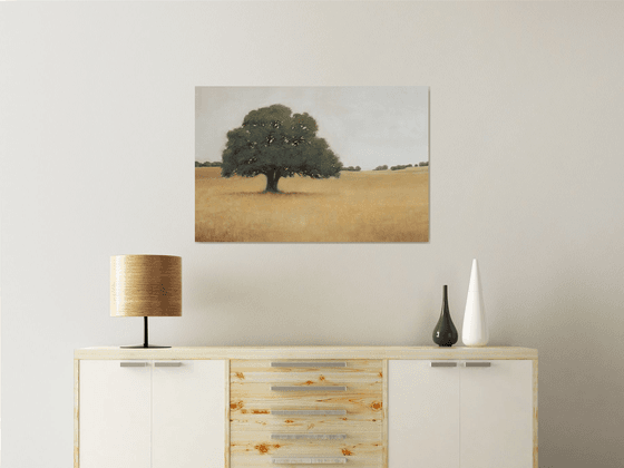 Summer Oak Tree 220501, earth tones tonal landscape with trees