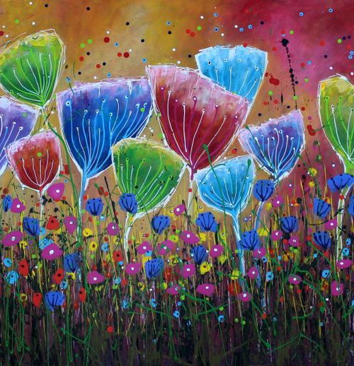 XXL Young Folks #1   - Super sized original abstract floral landscape by Cecilia Frigati