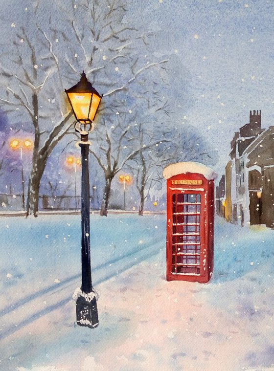 British Red Telephone Box in the Snow – Greater London