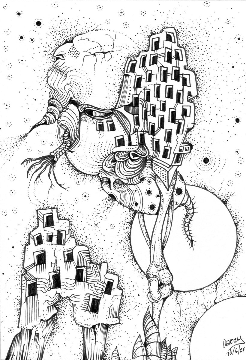 Surrealistic Portrait Drawing By Spencer John Derry, 8 X 12", Household Insects, Original Artwork