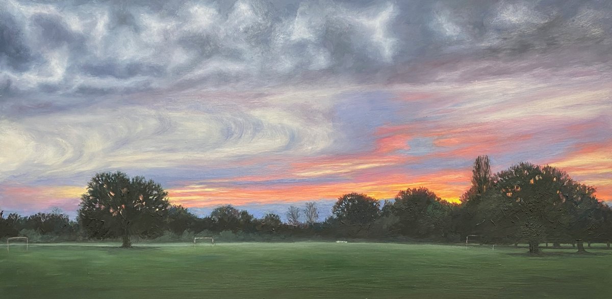 Impressionistic Landscape Oil Painting By Diana Sandetskaya, 21 X 11, Sunset In The Park (Xiii), Original Artwork
